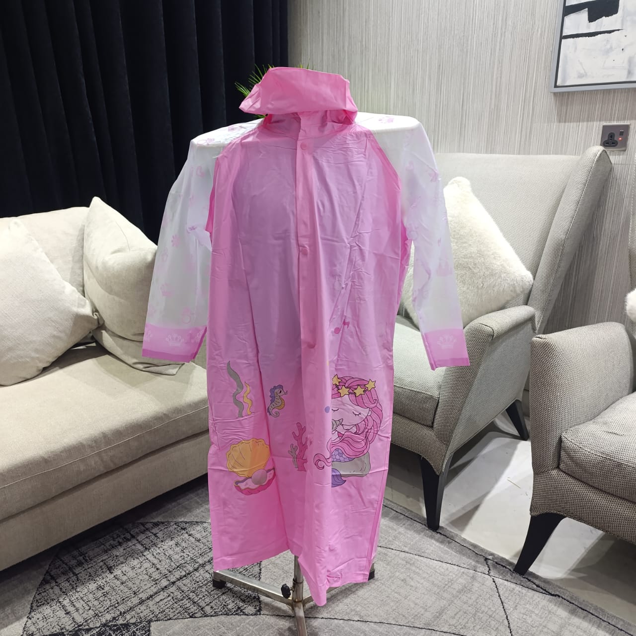 Mermaid Cartoon Print Raincoat with Bag Space