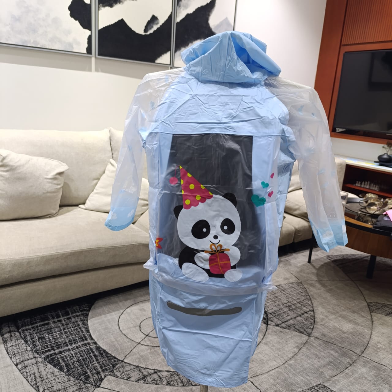 Panda Cartoon Print Super Premium Raincoat with Bag Space