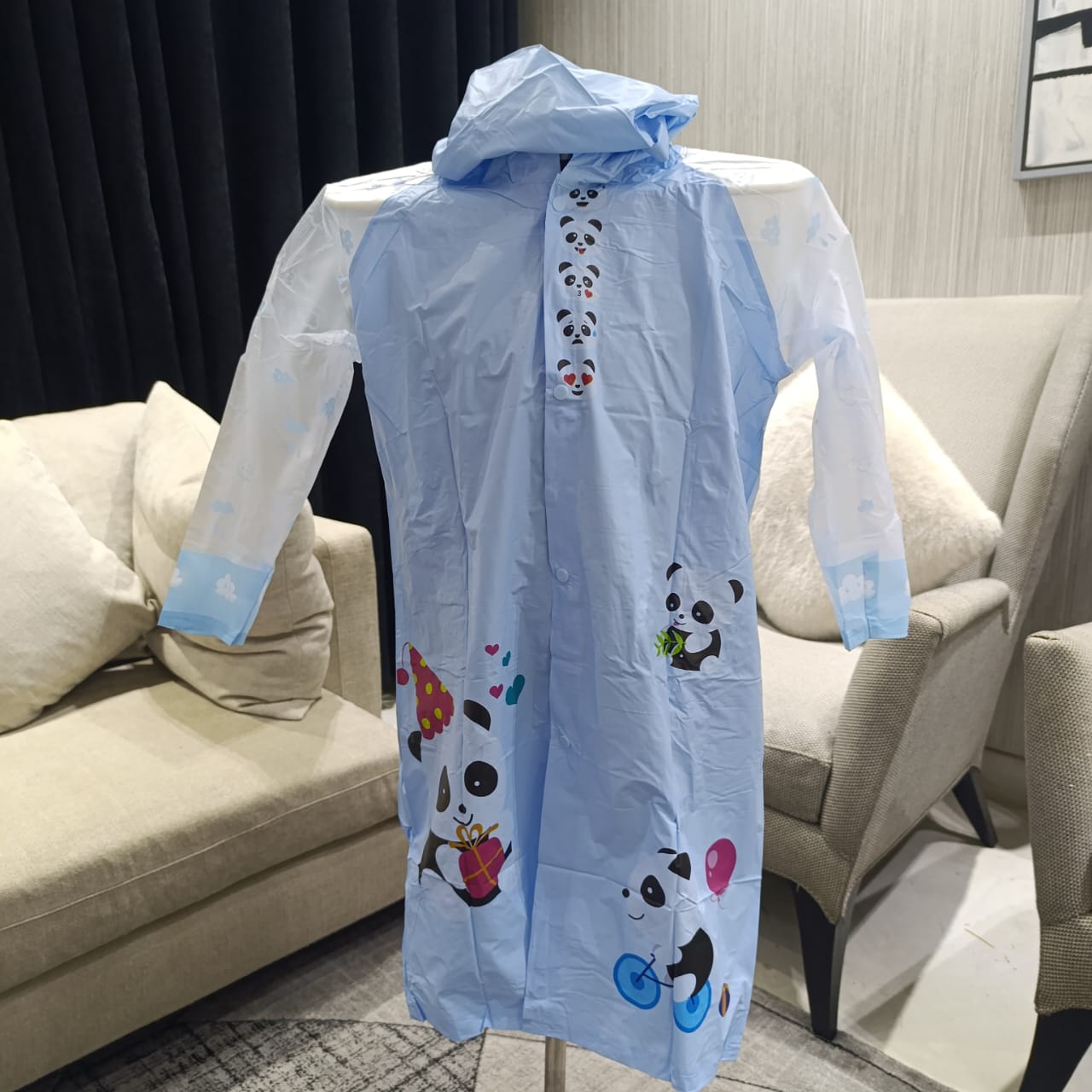 Panda Cartoon Print Super Premium Raincoat with Bag Space