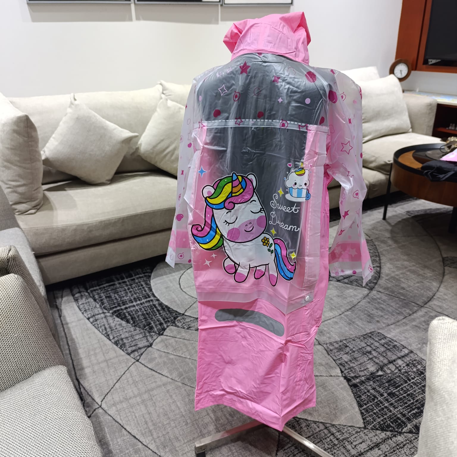 Cartoon Raincoat Unicorn Design with Bag Space